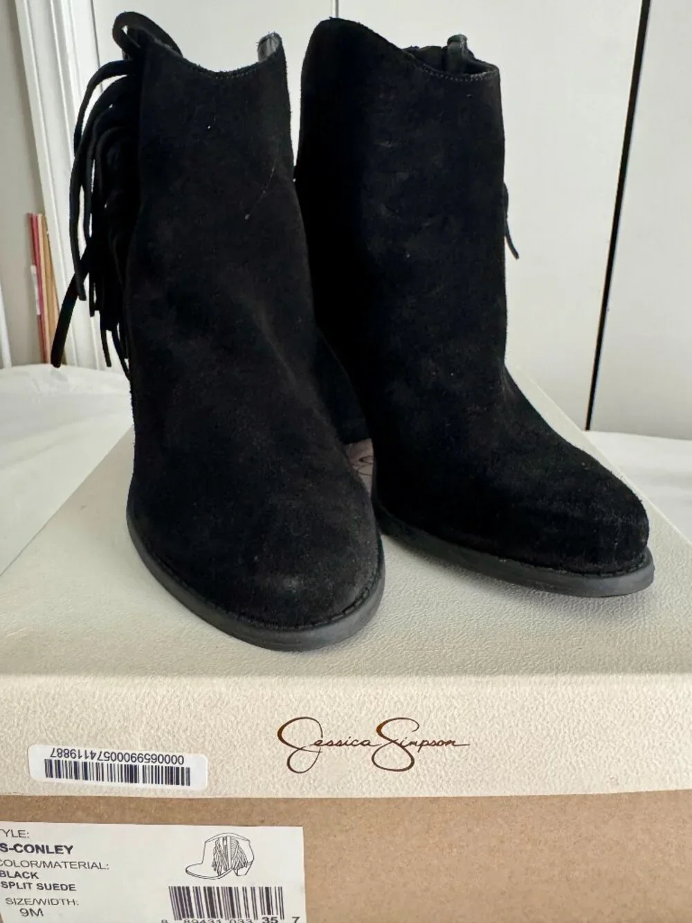 Jessica Simpson Conley Black Split Suede Boots Women's Fashion Ankle Boots